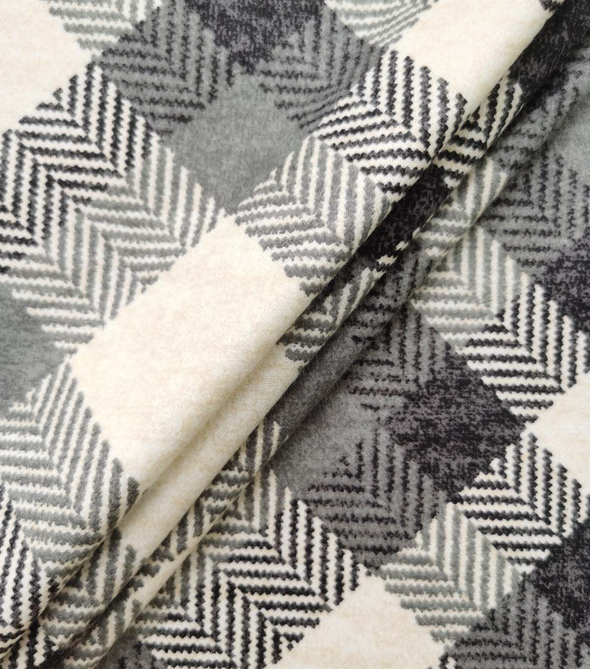 Gray Diagonal Plaid Luxe Flannel Fabric