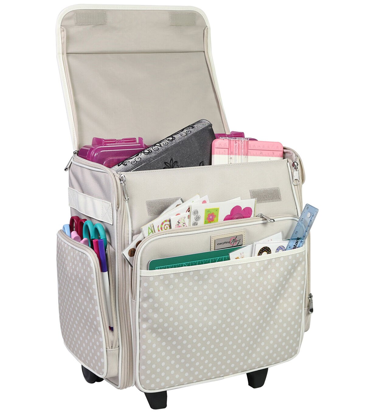 Everything Mary 16 Dots on Tan Collapsible Rolling Sewing Machine Case