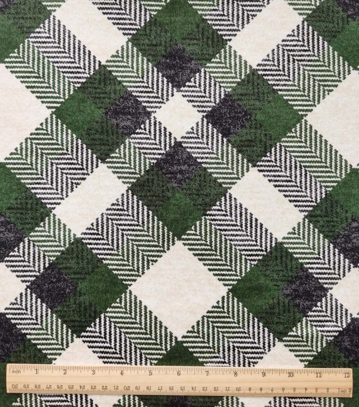 Green Diagonal Plaid Luxe Flannel Fabric