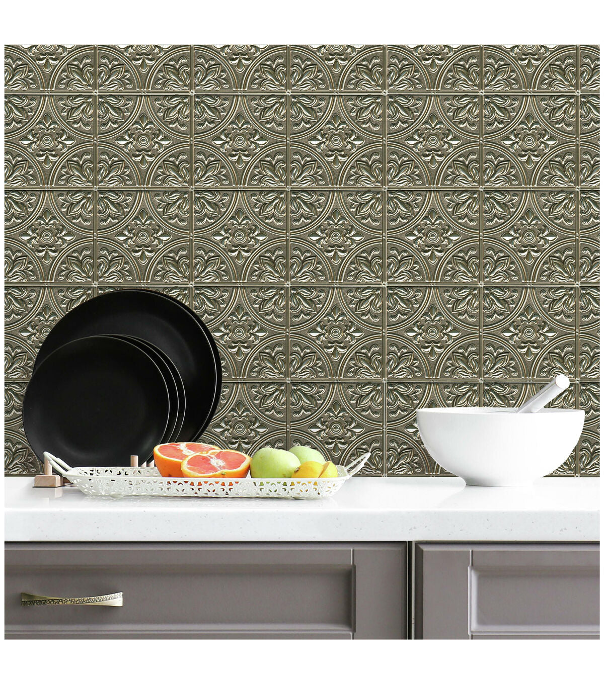 Gold Tin Peel & Stick Tile Backsplash
