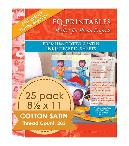 EQ 8.5 x 11 Inkjet Printable Cotton Satin Fabric Sheets 25pk