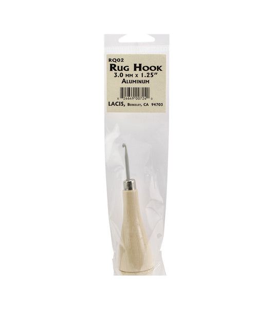 Lacis 3mmx1.25'' Aluminum Punch Needle Rug Hook with Wood Handle