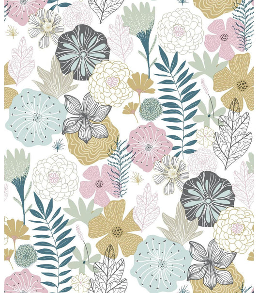 York Wallcoverings Wallpaper Pink Perennial Blooms