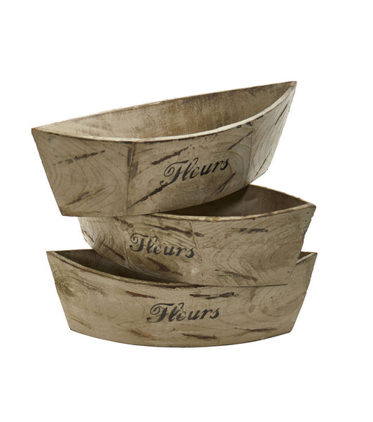 Nearly Natural 17 White Washed Wood Planter 3ct