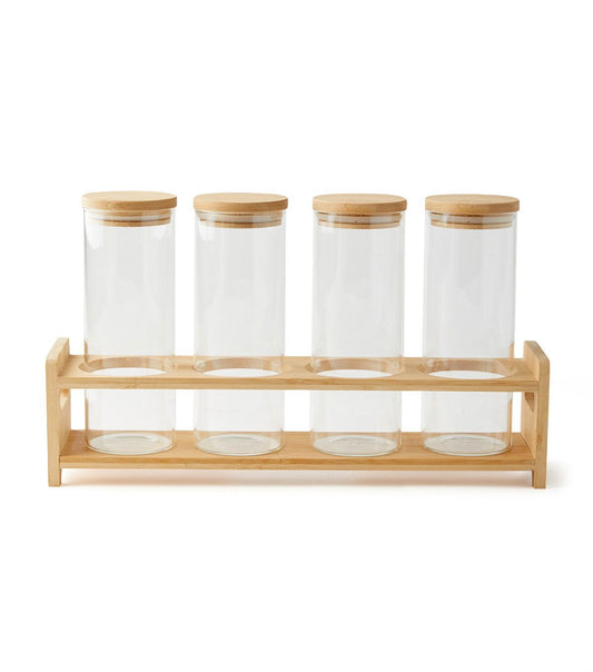 4ct Tall Glass Jars & Wood Organization Shelf by Park Lane