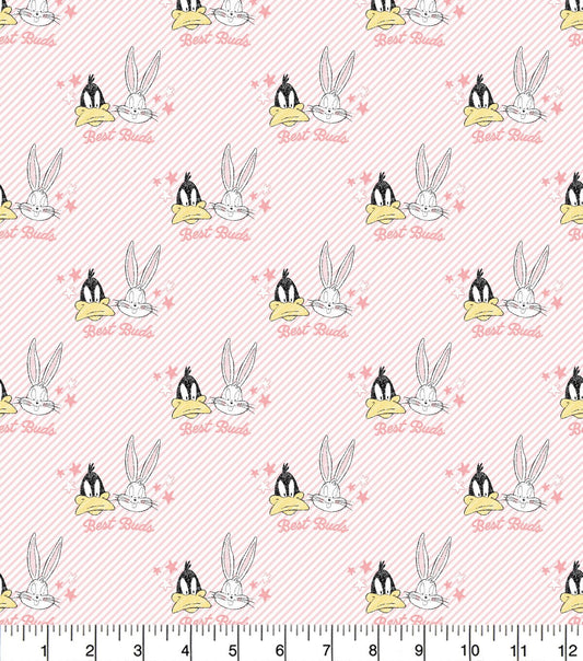 Looney Tunes Bugs Daffy Pink Flannel Fabric