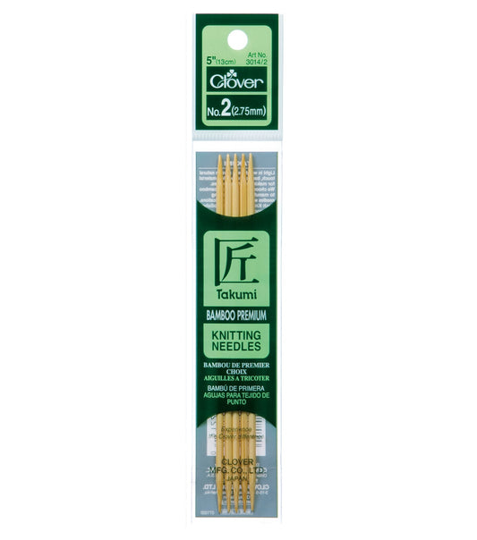 Clover 5 Bamboo Size 2 Double Point Knitting Needle Set 5ct