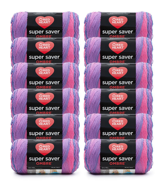 Red Heart Super Saver Ombre 482yds Worsted Acrylic Yarn 12 Bundle