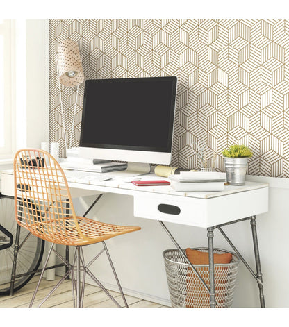 RoomMates Wallpaper White & Gold Hexagon
