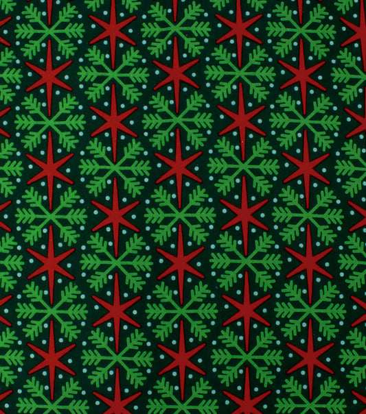 Green Snowflakes on Red Super Snuggle Christmas Flannel Fabric