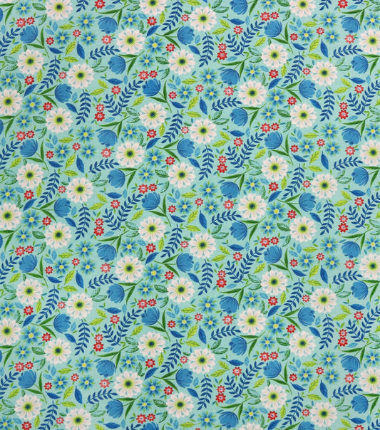 Daisy Leaves On Blue Super Snuggle Flannel Fabric