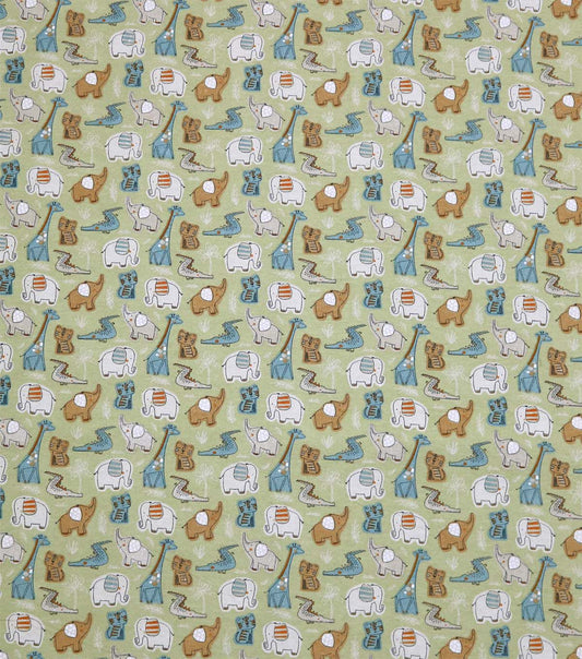 Jungle Animals on Green Super Snuggle Flannel Fabric