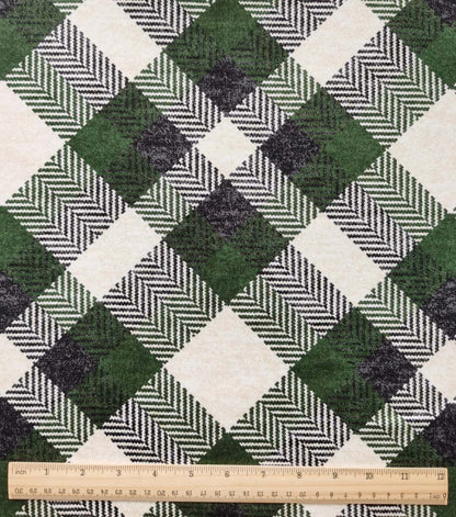Green Diagonal Plaid Luxe Flannel Fabric