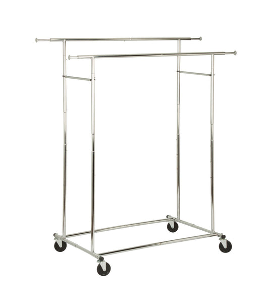 Honey Can Do 75 Chrome Dual Bar Adjustable Rolling Clothes Rack