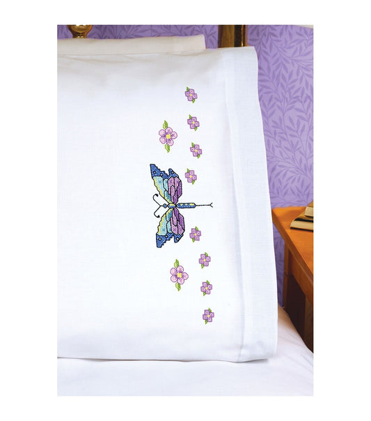 Janlynn 30  x 20 Dragonfly Stamped Cross Stitch Pillowcases 2pk
