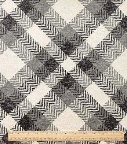 Gray Diagonal Plaid Luxe Flannel Fabric