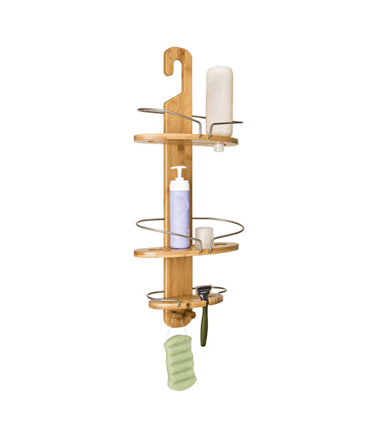 Honey Can Do 11.5 Natural & Chrome 3 Tier Bamboo Shower Caddy 10lbs