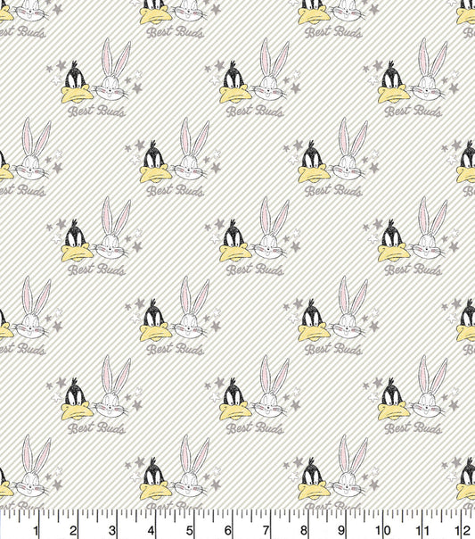 Looney Tunes Bugs Daffy White Flannel Fabric
