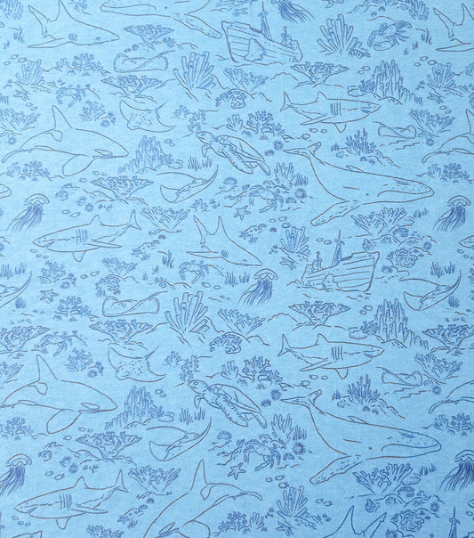 Blue Underwater Outline Super Snuggle Flannel Fabric