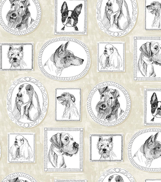 Surface Style 20.5' x 18' Linen Pup Portraits Peel & Stick Wallpaper
