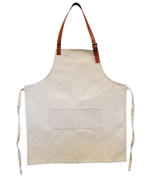 Canvas Apron with Adjustable Vegan Leather Straps - Natural