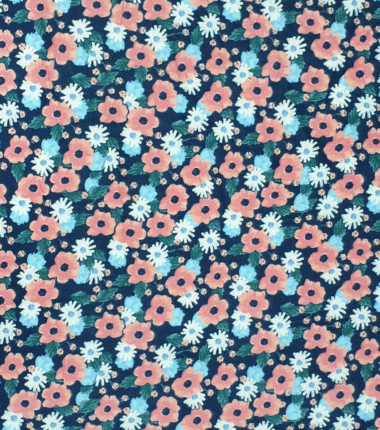 Floral On Navy Super Snuggle Flannel Fabric