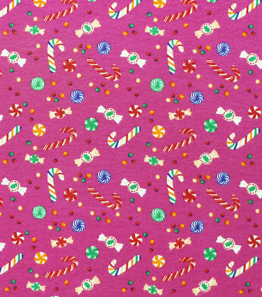 Candies on Pink Super Snuggle Christmas Flannel Fabric