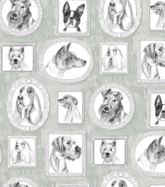 Surface Style 20.5' x 18' Silver Pup Portraits Peel & Stick Wallpaper